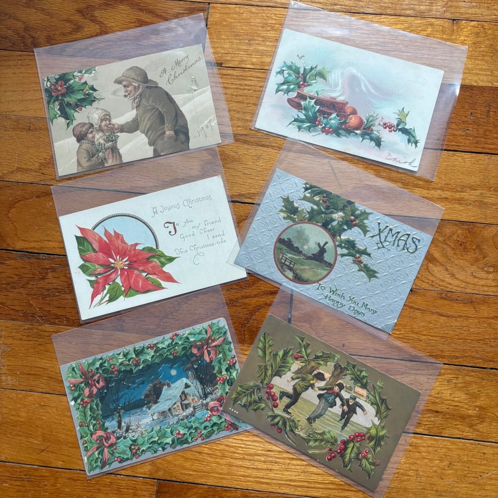 Vintage Lot of 6 Postcards Christmas Holiday Ephemera Winter